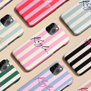 Stripe Monogram Initials Custom Name Phone Case for iPhone 17 16 15 14 13 12 11 Pro Max Plus Magsafe Galaxy S25 S24 S23 S22 S21 Pixel 10 9 8 image 1