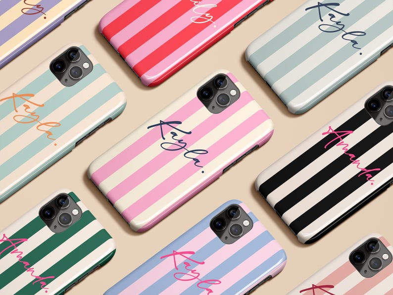Stripe Monogram Initials Custom Name Phone Case for iPhone 17 16 15 14 13 12 11 Pro Max Plus Magsafe Galaxy S25 S24 S23 S22 S21 Pixel 10 9 8 image 1