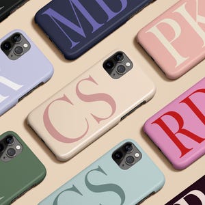 Monogram Initials Case for iPhone 16 15 14 13 12 11 X Xs Max Xr Pro Plus Magsafe Samsung Galaxy S24 S23 S22 S21 S20 Note Ultra Pixel 6 7 8 9