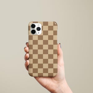 Beige Checkered Phone Case Neutral Brown for iPhone 17 16 15 14 13 12 11 Pro Max Air Plus Magsafe Galaxy S25 S24 S23 S22 Ultra Pixel 8 9 10 image 6