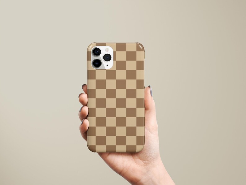 Beige Checkered Phone Case Neutral Brown for iPhone 17 16 15 14 13 12 11 Pro Max Air Plus Magsafe Galaxy S25 S24 S23 S22 Ultra Pixel 8 9 10 image 6