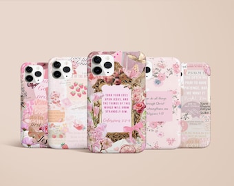 Christian Collage Phone Case Pink Faith God Jesus Case for iPhone 17 16 15 14 13 12 11 Pro Max Air Plus Magsafe Galaxy S25 S24 Pixel 10 9 8