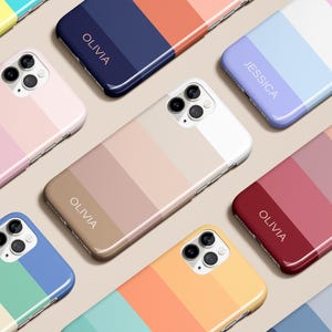 Pastel Stripe Monogram Initials Custom Name Case for iPhone 16 15 14 13 12 11 Max Pro Magsafe Galaxy S25 S24 S23 S22 S21 Note Pixel 6 7 8 9