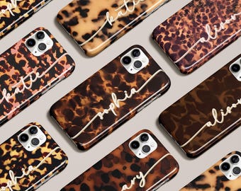 Tortoise Shell Phone Case Monogram Personalized Custom Initials for iPhone 17 16 15 14 13 12 Pro Max Air MagSafe Galaxy S25 S24 S23 Pixel 10