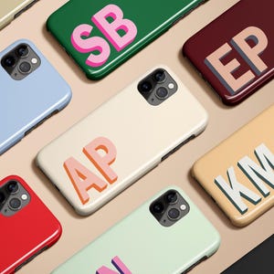Monogram Initials Case for iPhone 16 15 14 13 12 11 X Xs Max Xr Pro Plus Magsafe Samsung Galaxy S24 S23 S22 S21 S20 Note Ultra Pixel 6 7 8 9