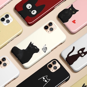 Funny Black Cat Case for iPhone 16 15 14 13 12 11 X XS Max XR Pro Plus Mini Magsafe Samsung Galaxy S24 S23 S22 S21 S20 Ultra Pixel 6 7 8 9