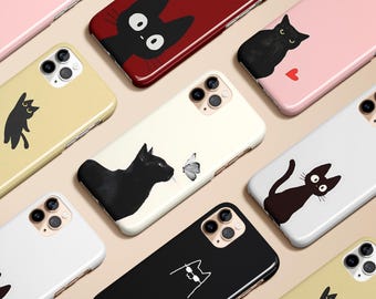 Funny Black Cat Case for iPhone 16 15 14 13 12 11 X XS Max XR Pro Plus Mini Magsafe Samsung Galaxy S24 S23 S22 S21 S20 Ultra Pixel 6 7 8 9