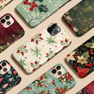 Christmas Phone Case Winter Holly Berry Pine Case For iPhone 16 15 14 13 12 11 Max Pro Plus Magsafe Galaxy S25 S24 S23 S22 Ultra Pixel 7 8 9