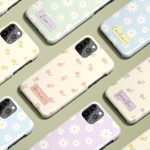 Personalized Floral Phone Case Pastel Daisy Botanical Case for iPhone 16 15 14 13 12 11 Max Pro Plus Galaxy S25 S24 S23 S22 Ultra Pixel 8 9