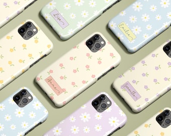 Personalized Floral Phone Case Pastel Daisy Botanical Case for iPhone 17 16 15 14 13 12 Pro Max Air Plus Galaxy S25 S24 S23 Ultra Pixel 8 9