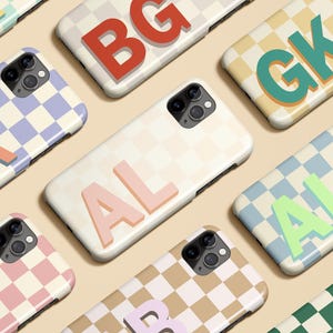 Personalized Monogram Custom Shadow Initials Checkered Case for iPhone 16 15 14 13 12 11 Max Pro MagSafe Galaxy S25 S24 S23 S22 Pixel 7 8 9