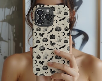 Halloween Phone Case Spooky Ghosts Pumpkins Bat Aesthetic Fall Case for iPhone 16 15 14 13 12 11 Pro Max Plus Galaxy S25 S24 S23 S22 Pixel 9