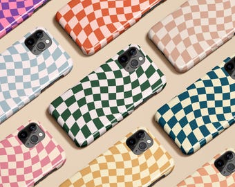 Retro Checkered Phone Case Groovy Wavy Vintage Case for iPhone 17 16 15 14 13 Pro Max Air Magsafe Galaxy S25 S24 S23 S22 Ultra Pixel 10 9 8