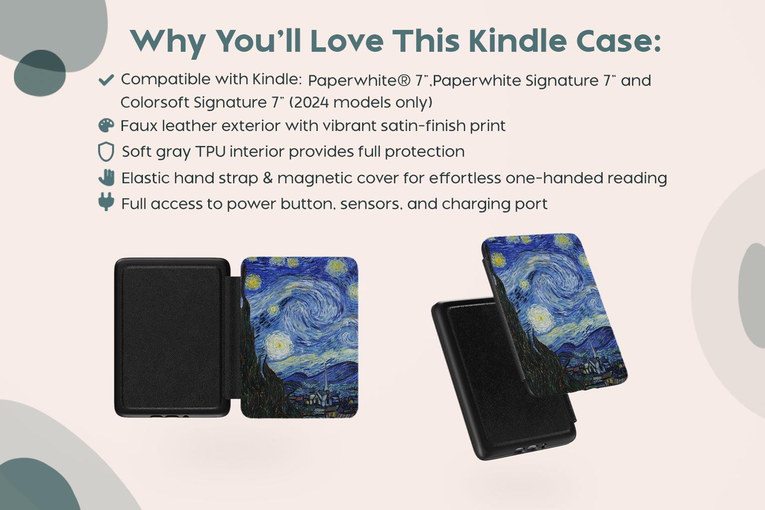 星月夜 ゴッホ Kindleケース ストラップ付き Paperwhite 7インチ用