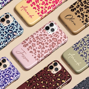 Leopard Cheetah Monogram Custom Name Initials Case for iPhone 16 15 14 13 12 11 Max Pro Magsafe Galaxy S25 S24 S23 S22 S21 S20 Pixel 6 7 8 9