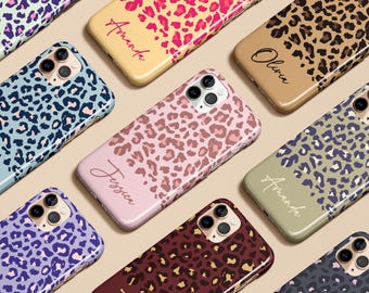 Leopard Cheetah Monogram Custom Name Initials Case for iPhone 16 15 14 13 12 11 Max Pro Magsafe Galaxy S25 S24 S23 S22 S21 S20 Pixel 6 7 8 9