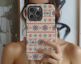 Christmas Phone Case Retro Vintage Winter Floral Snowflake For iPhone 17 16 15 14 13 12 Max Pro Plus Magsafe Galaxy S25 S24 S23 Pixel 10 9 8
