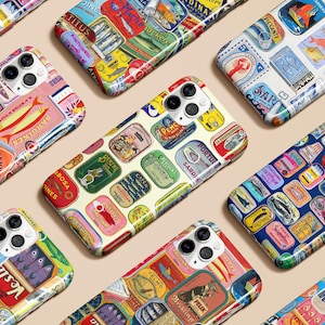 Sardine Phone Case Summer Retro Fish Tin Vintage Art Collage Case for iPhone 16 15 14 13 12 11 Max Pro Magsafe Galaxy S24 S23 S22 Pixel 8 9