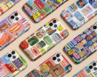 Sardine Phone Case Summer Retro Fish Tin Vintage Art Collage Case for iPhone 17 16 15 14 13 12 11 Max Pro Magsafe Galaxy S25 S24 Pixel 10 9