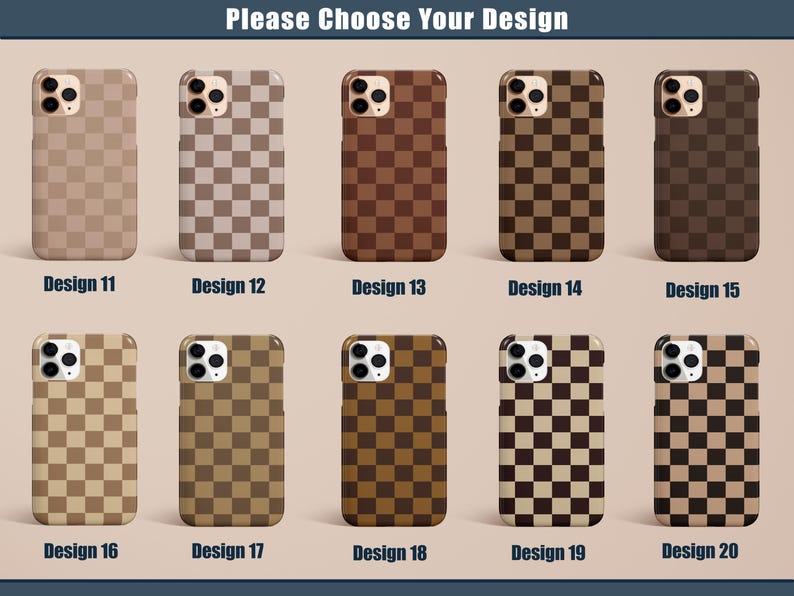 Beige Checkered Phone Case Neutral Brown for iPhone 17 16 15 14 13 12 11 Pro Max Air Plus Magsafe Galaxy S25 S24 S23 S22 Ultra Pixel 8 9 10 image 3