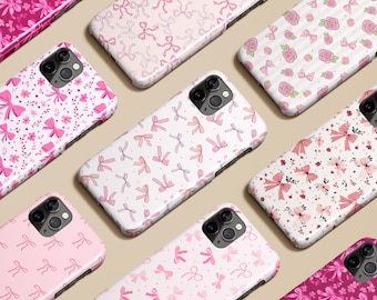 Girly Pink Bow Kawaii Coquette Phone Case Floral Checkered for iPhone 17 16 15 14 13 12 Po Max MagSafe Galaxy S25 S24 S23 Ultra Pixel 10 9 8