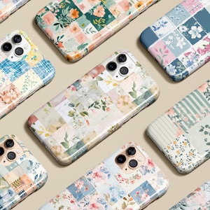 Floral Patchwork Quilt Case Pastel Cottagecore Case for iPhone 16 15 14 13 12 Max Pro Plus Galaxy S25 S24 S23 S22 S21 S20 Ultra Pixel 7 8 9