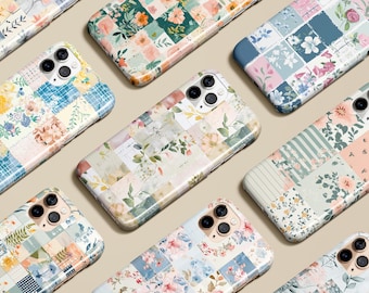 Floral Patchwork Quilt Case Pastel Cottagecore Case for iPhone 16 15 14 13 12 Max Pro Plus Galaxy S25 S24 S23 S22 S21 S20 Ultra Pixel 7 8 9