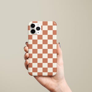 Beige Checkered Phone Case Neutral Brown for iPhone 17 16 15 14 13 12 11 Pro Max Air Plus Magsafe Galaxy S25 S24 S23 S22 Ultra Pixel 8 9 10 image 4