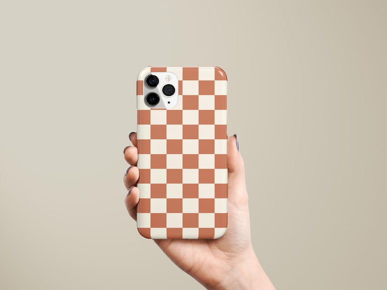 Beige Checkered Phone Case Neutral Brown for iPhone 17 16 15 14 13 12 11 Pro Max Air Plus Magsafe Galaxy S25 S24 S23 S22 Ultra Pixel 8 9 10 image 4