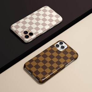 Beige Checkered Phone Case Neutral Brown for iPhone 17 16 15 14 13 12 11 Pro Max Air Plus Magsafe Galaxy S25 S24 S23 S22 Ultra Pixel 8 9 10 image 5