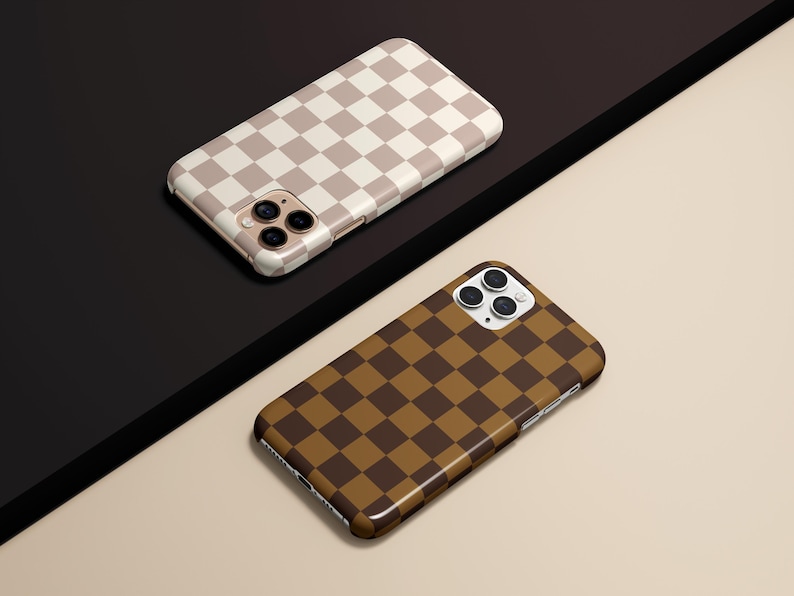 Beige Checkered Phone Case Neutral Brown for iPhone 17 16 15 14 13 12 11 Pro Max Air Plus Magsafe Galaxy S25 S24 S23 S22 Ultra Pixel 8 9 10 image 5