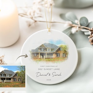 Home Photo Ornament New Home Ornament First Home Portrait Photo Ornament Custom House Photo Ornament Address Ornament Realtor Closing Gift