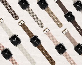 Beige Checkered Apple Watch Band Neutral Brown Boho Checker Watch Strap iWatch For Series 10 9 8 7 6 5 4 SE Ultra 38 40 41 42 44 45 46 49 mm