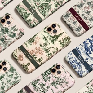 Personalized Christmas Pine Tree Toile Winter Custom Name Case For iPhone 16 15 14 13 12 Pro Max Magsafe Galaxy S25 S24 S23 S22 Ultra Pixel