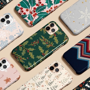 Christmas Phone Case Winter Holly Berry Snow Flakes Case For iPhone 16 15 14 13 12 11 Max Pro Magsafe Galaxy S25 S24 S23 S22 Ultra Pixel 8 9