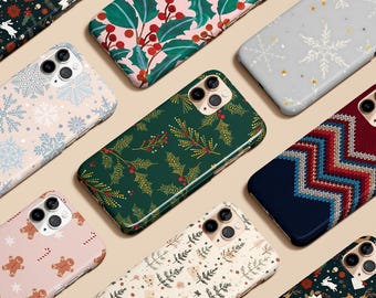 Christmas Phone Case Winter Holly Berry Snow Flakes Case For iPhone 17 16 15 14 13 Pro Max Air Magsafe Galaxy S25 S24 S23 Ultra Pixel 10 9 8
