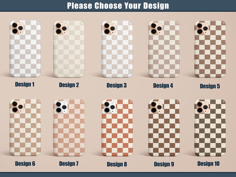 Beige Checkered Phone Case Neutral Brown for iPhone 17 16 15 14 13 12 11 Pro Max Air Plus Magsafe Galaxy S25 S24 S23 S22 Ultra Pixel 8 9 10 image 2