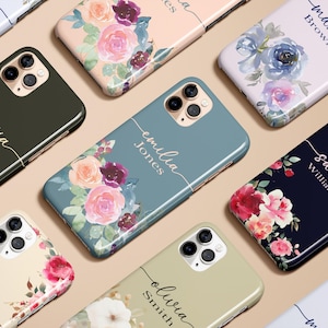Floral Custom Name Monogram Case for iPhone 16 15 14 13 12 11 X Xs Max Xr Pro Plus Magsafe Galaxy S25 S24 S23 S22 S21 S20 Ultra Pixel 7 8 9