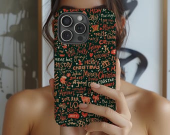 Merry Christmas Phone Case Holiday Red Green Vintage Winter For iPhone 17 16 15 14 13 12 Pro Max Magsafe Galaxy S25 S24 S23 S22 Pixel 10 9 8