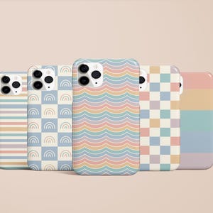 Retro Pastel Checkered Boho Rainbow Stripe Phone Case for iPhone 17 16 15 14 13 12 11 Pro Max Air Plus Galaxy S24 S23 S22 Ultra Pixel 10 9