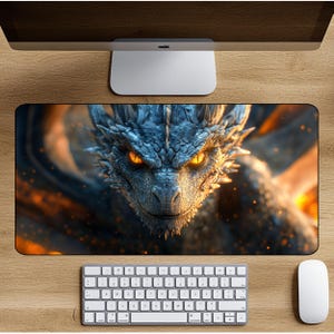 Dragon Desk Mat, Fierce Dragon Face Desk Organizer, Medieval Office Decor, Extra Large Keyboard Mat, Dragon Fantasy Gaming Mouse Pad