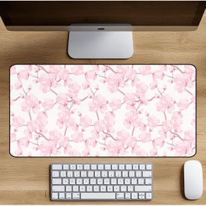 Bureauonderlegger kersenbloesem, roze Sakura-bureaublad, bloemen kantoordecor, schattige Japanse bureauopberger extra grote muismat voor gamen thuiswerk