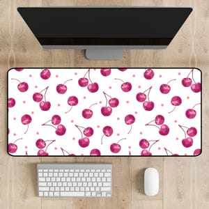 Cherry Desk Mat, Fruit Office Decor, Cute Desk Organizer, Cherry Office Decor, Coquette Workspace, Pink Desk Mat, Cherries Gaming xl Pad