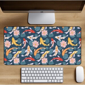 Koi Fish Desk Mat, Japanese Desk Organizer, Cute Desk Mat, Nature Office Decor, Extra large Mouse Pad for Work Home Gaming