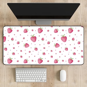 Strawberry Desk Mat, Large Desk Pad Organizer, Cute Fruit Office Decor, Fruity Gaming Mat, xxl Mouse Pad, Fun Desk Mat for Workspace Home