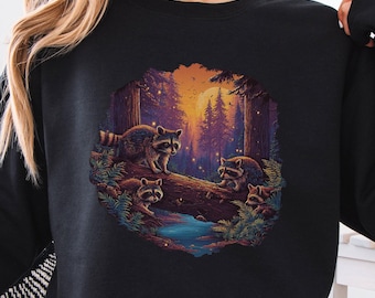 Retro Raccoon Night Sky Sweatshirt, 90s Vintage Nature Scene Sweater, 90s Raccoon Nature Crewneck, Americana Nostalgia Raccoon Sweater
