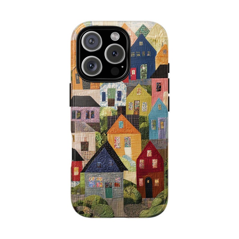 Patchwork Houses Quilt Pattern Tough Phone Case, iPhone 8 11 12 13 14 15 16 17, Google Pixel 7 8 9, Samsung Galaxy 21 22 23 24 25 image 5