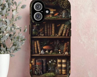 Goblincore Fantasy Bookcase Tough Phone Case, iphone 8 11 12 13 14 15 16 17, Google Pixel 7 8 9, Samsung Galaxy 21 22 23 24 25, Book Lover