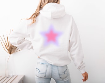 Faded Star Hooded Sweatshirt, y2k aesthetic sweater, star hoodie gift, trendy hoodie star, aesthetic hoodie, teenage girl gifts, cute hoodie