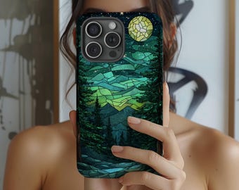 Forest Stained Glass Phone Case, faux stained glass phone case, nature phone case, Samsung 21 22 23 24 25, iPhone 11 12 13 14 15 16 17